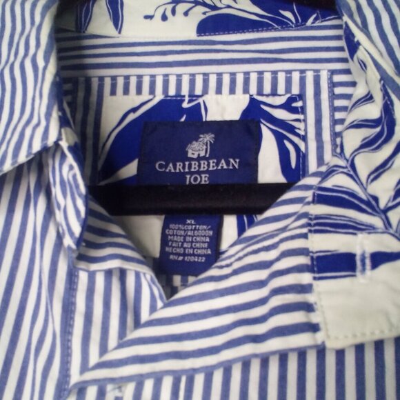 Caribbean Joe Shirt Men XL Button Up Long Sleeve Nautical Stripe Blue White - Picture 11 of 15